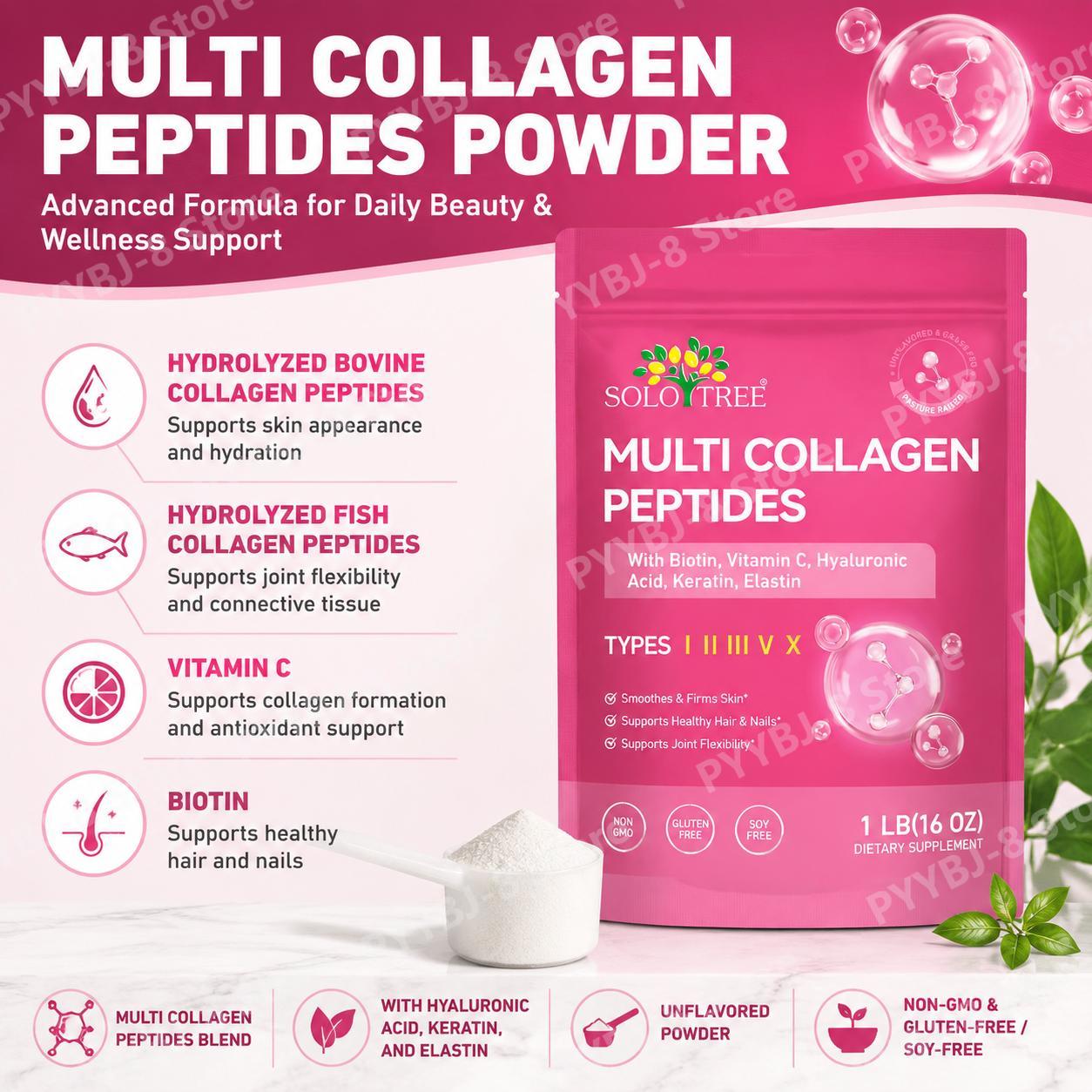 SoloTree Multi Collagen Peptid - огляд і ціна Collagen Peptide Powder